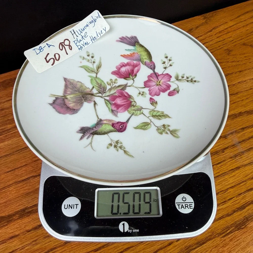 Vintage Royal Halsey Plate Hummingbird Floral Porcelain White 7.75in Collector